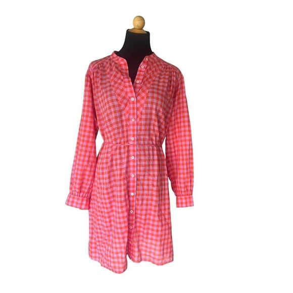 XiRena Womens Winnie Orange Pink Check Shirt Dress Size small MSRP $295 - Picture 9 of 10